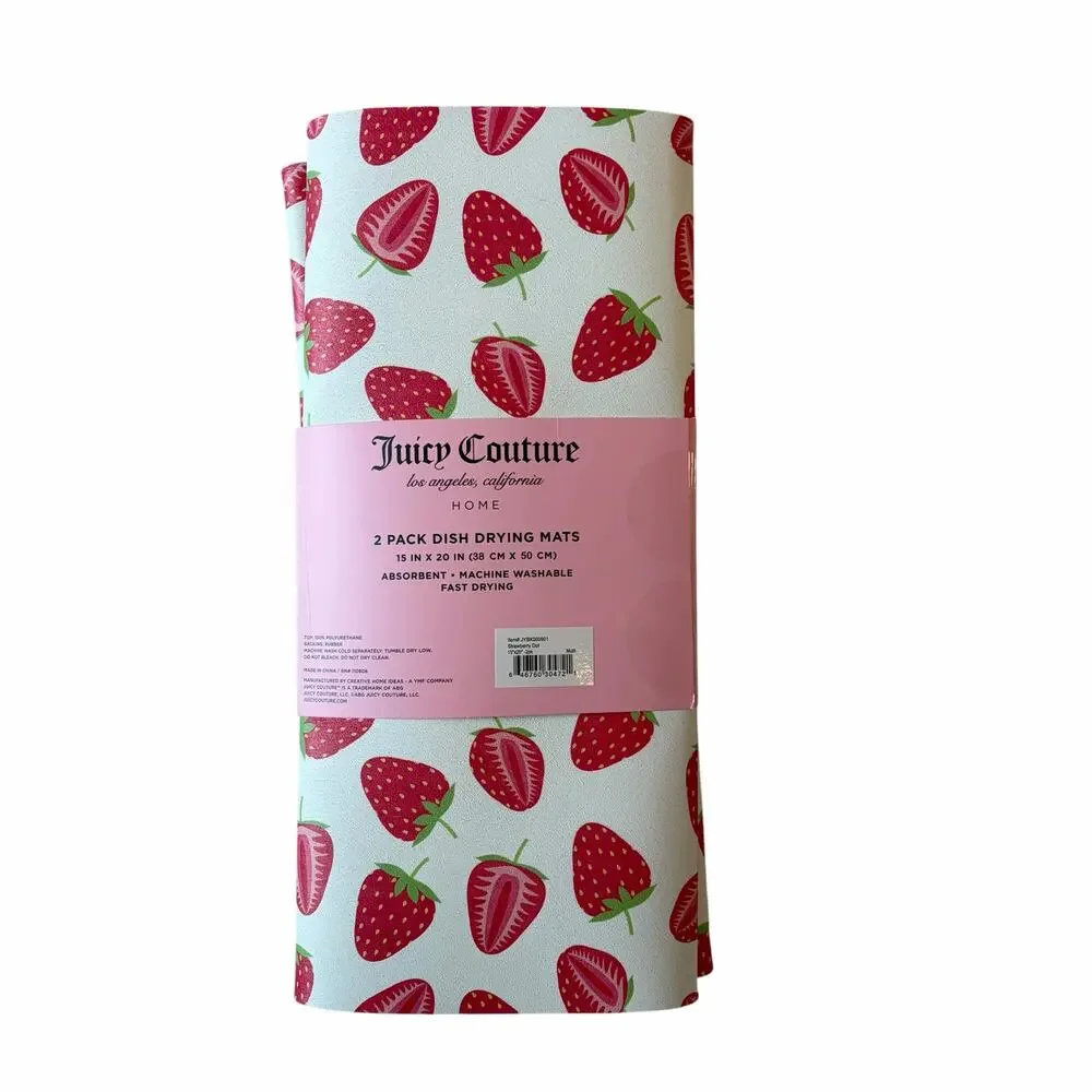 Juicy Couture Strawberry Dish Drying Mats 15x20 Set of 2 NEW